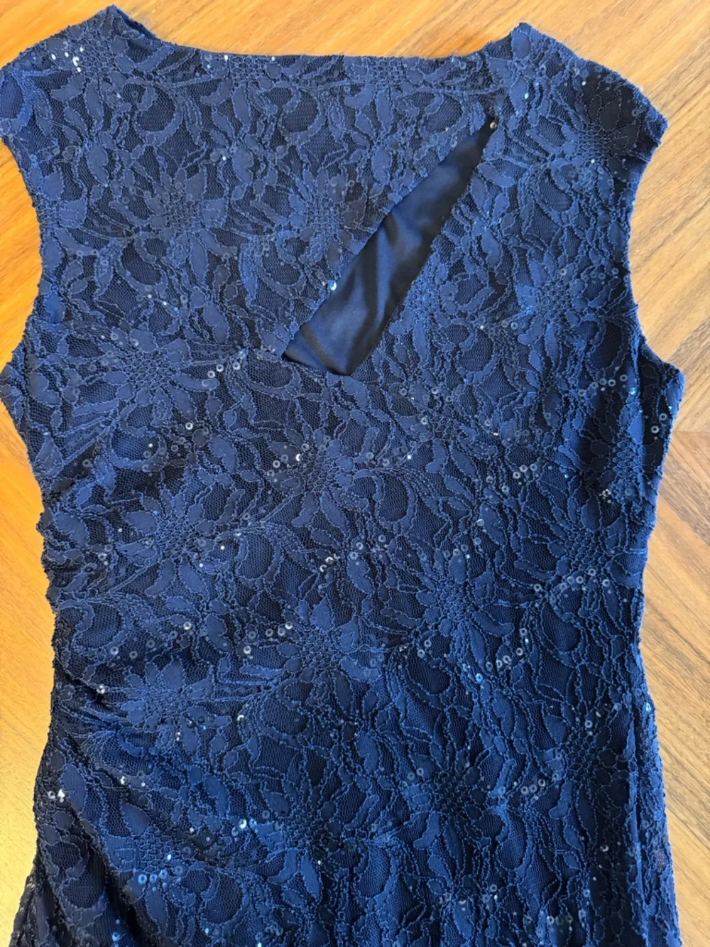 Lauren Ralph Lauren Navy Lace Sequin Gown Maxi Dress Size 14 Elegant - Picture 10 of 13